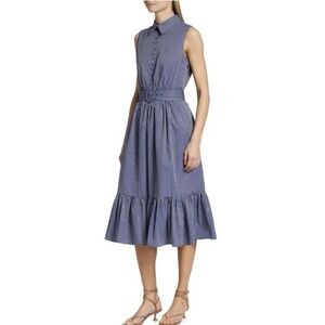 Elie Tahari The Amanda Striped Shirtdress Belted Sleeveless Midi Size 6 $395‎